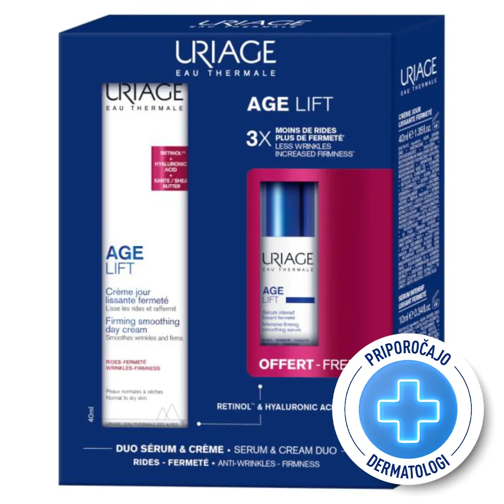 Uriage Age Lift, paket - dnevna krema in intenzivni serum (40 ml + 10 ml)